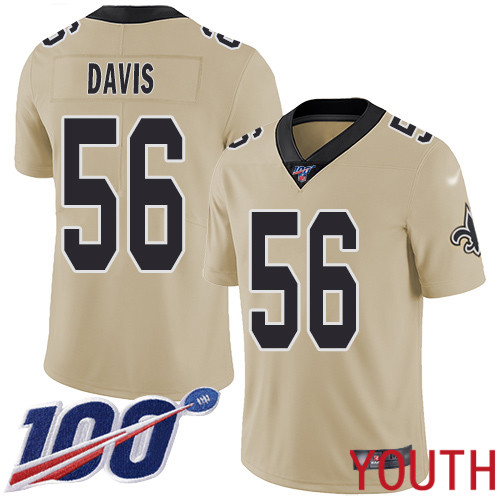 New Orleans Saints Limited Gold Youth DeMario Davis Jersey NFL Football #56 100th Season Inverted Legend Jersey->women nfl jersey->Women Jersey